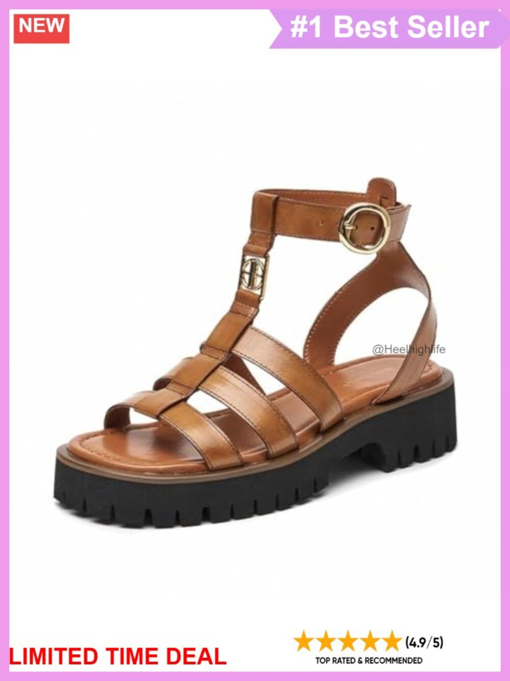 Platform Fisherman Sandals Chunky Gladiator Calfskin Leather Ankle Buckle Open
